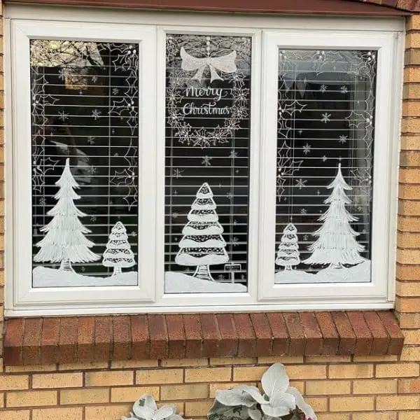 White and Silver Themed Christmas Window window paint idea