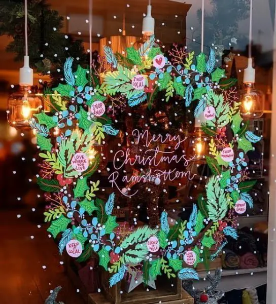Freehand Wreath Loveliness window paint idea