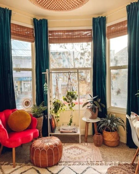 Bamboo Woven Shades bay window
