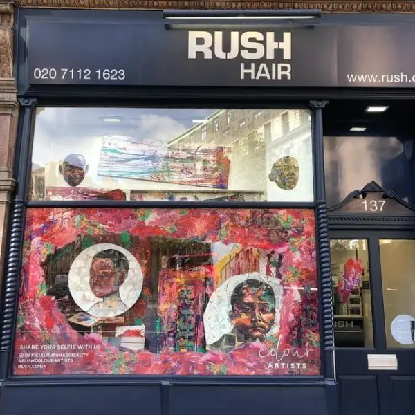 Rush Colour Artists Window Installation hair salon window