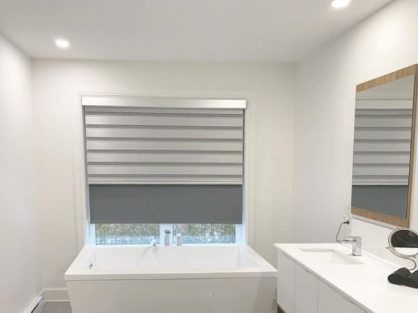 Alternating shade with silver square cassette and blackout roller shades window privacy