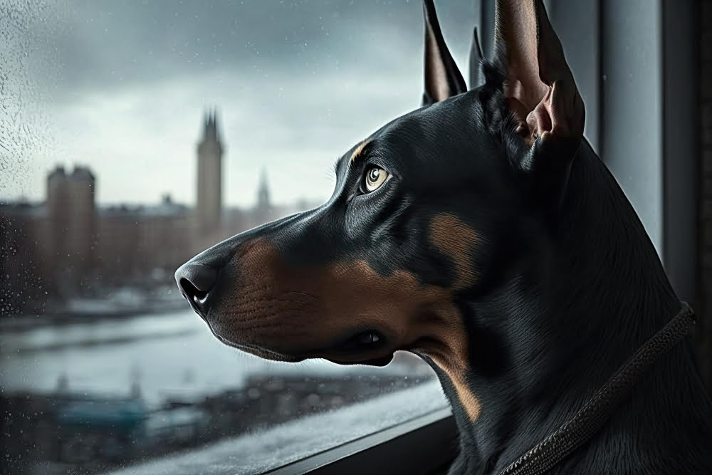 guard dog in windowsill