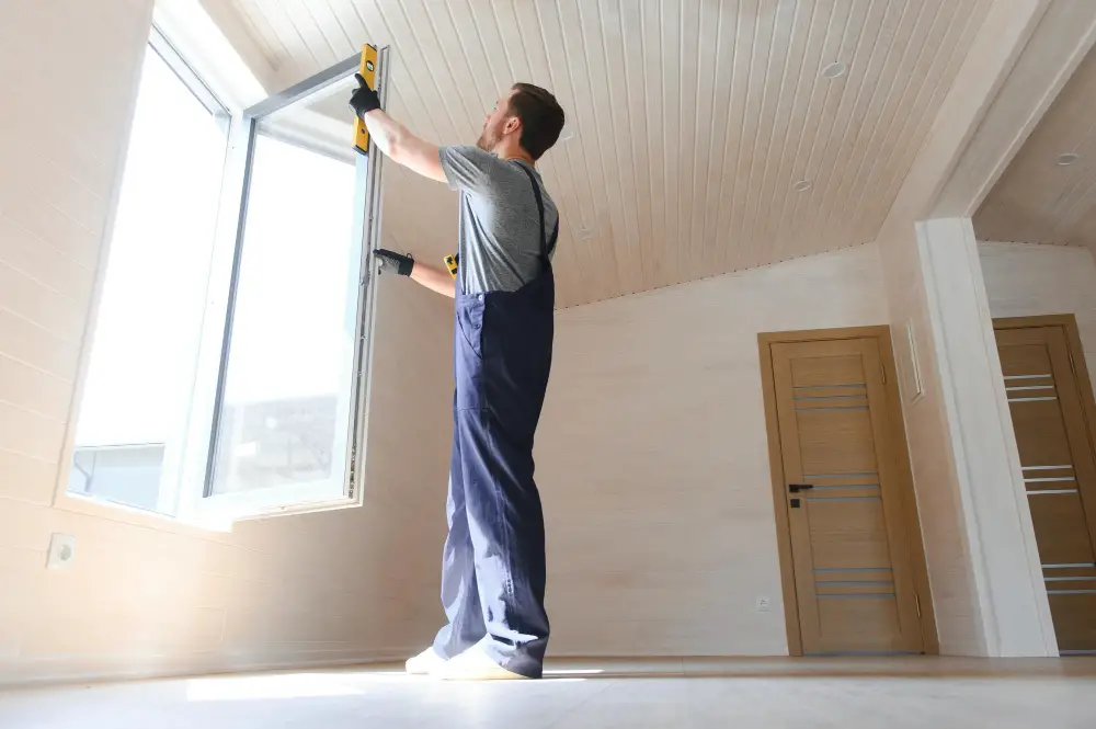 man checking window install