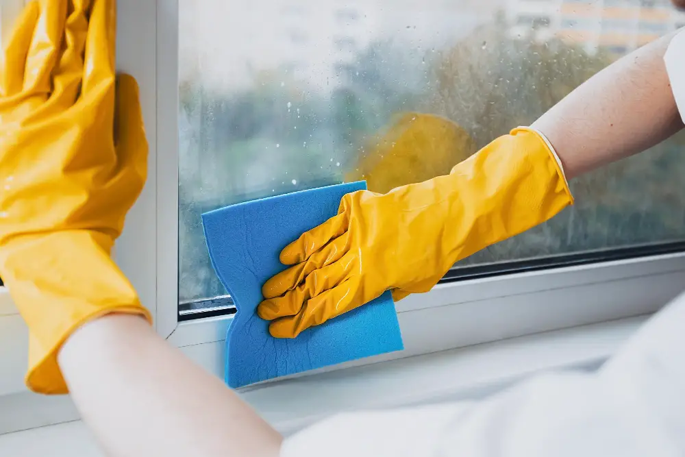 scrubbing window frame