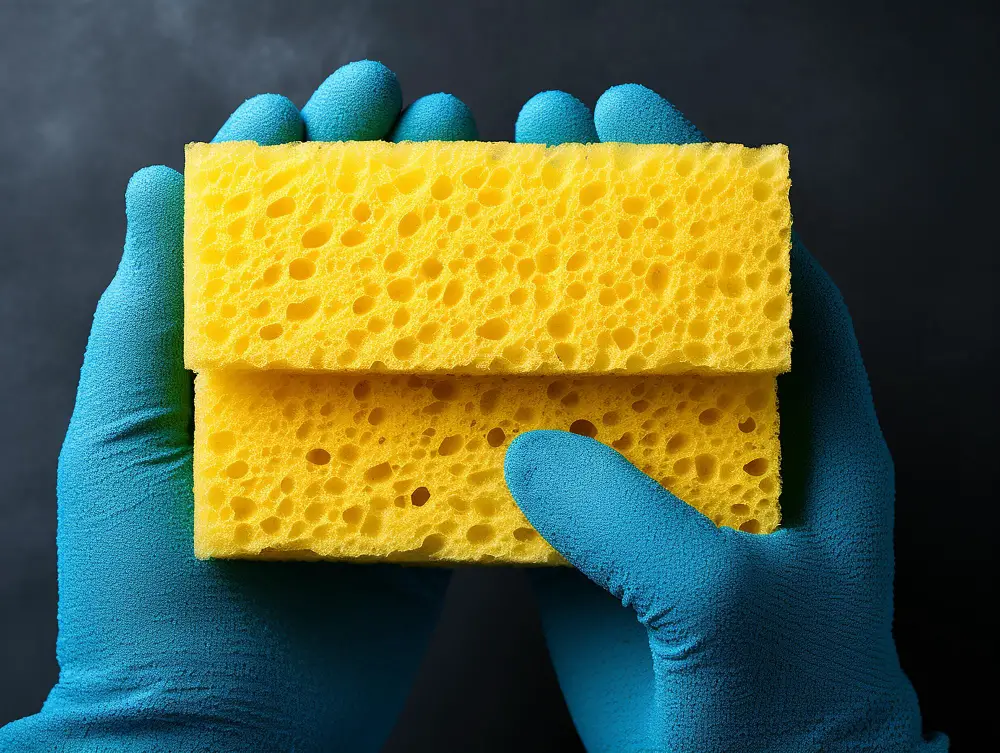 Cut Sponge Window Sill Cleaning Technique