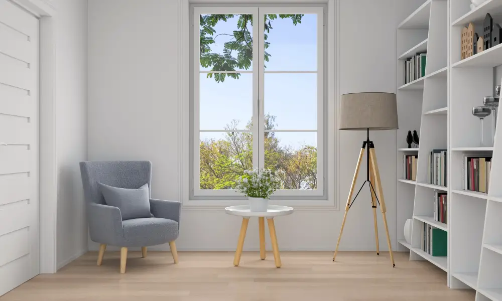 Off Center Window Chair Bookshelf