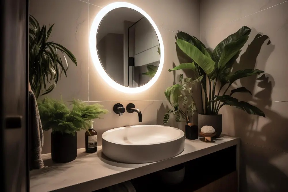 Windowless Bathroom Plants Vanity Mirror Lights