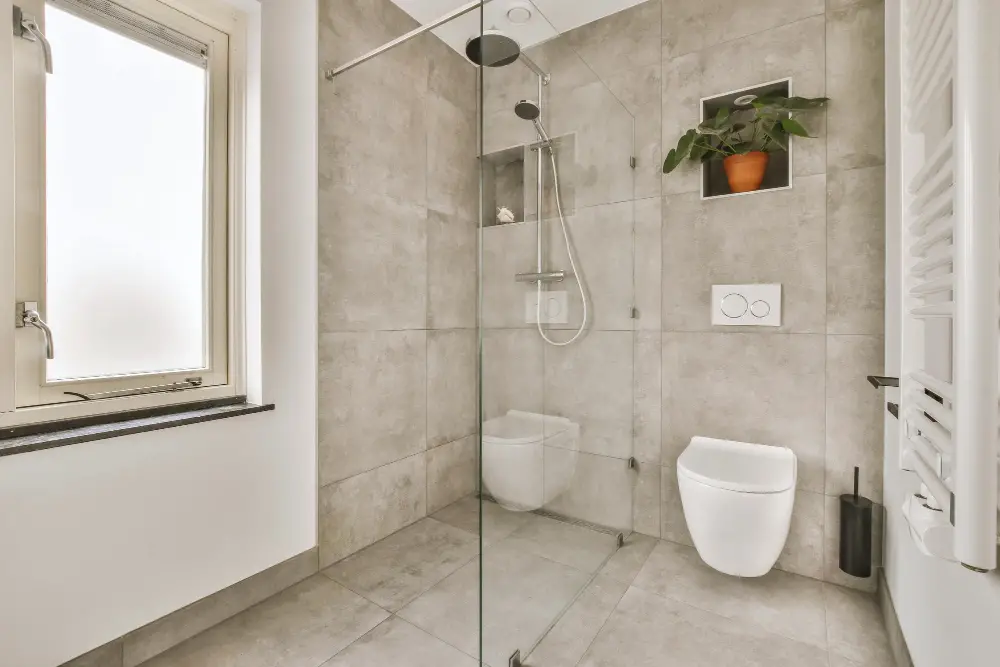 bathroom white window with lock marble floor