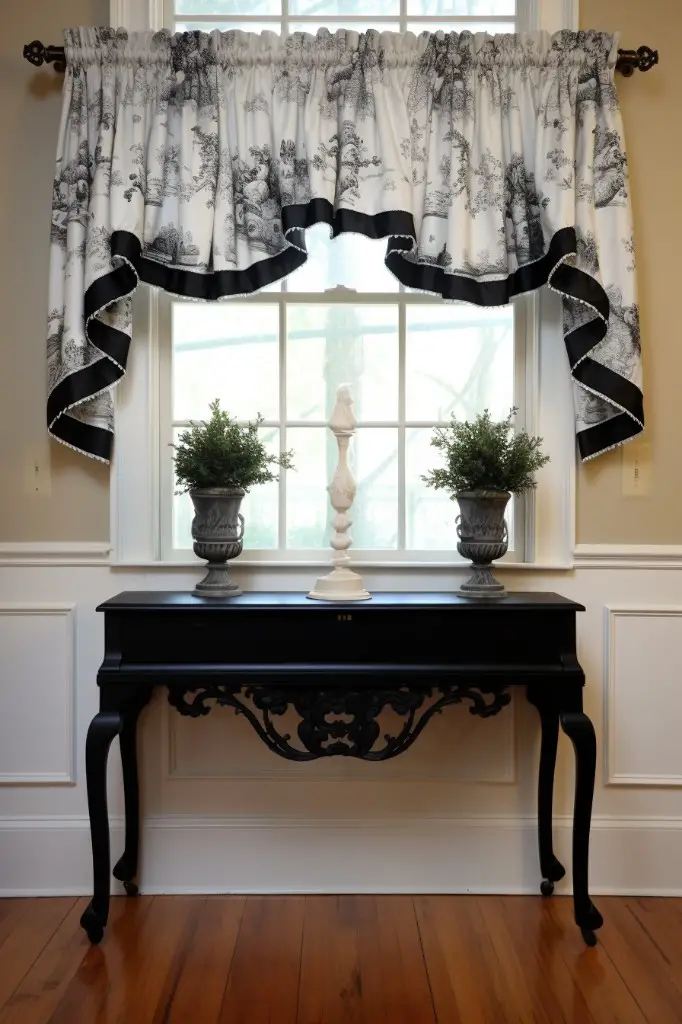 black and white toile valance
