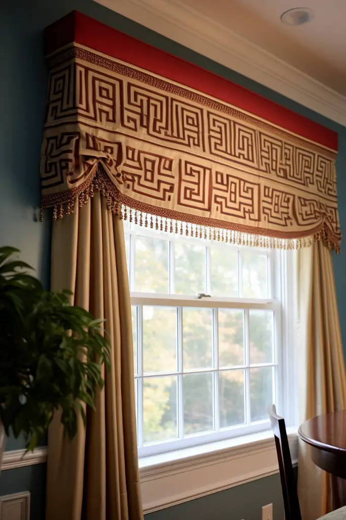 box valance with greek key detailing