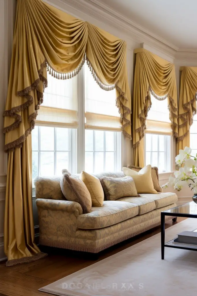 detailed look at box pleat and cascade valances