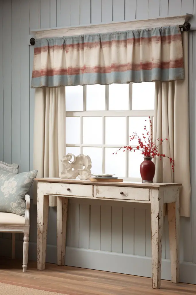 distressed finish for cottage style box valance