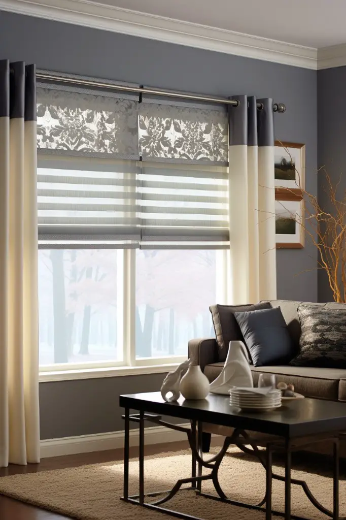 dual sheer blinds with jacquard valance
