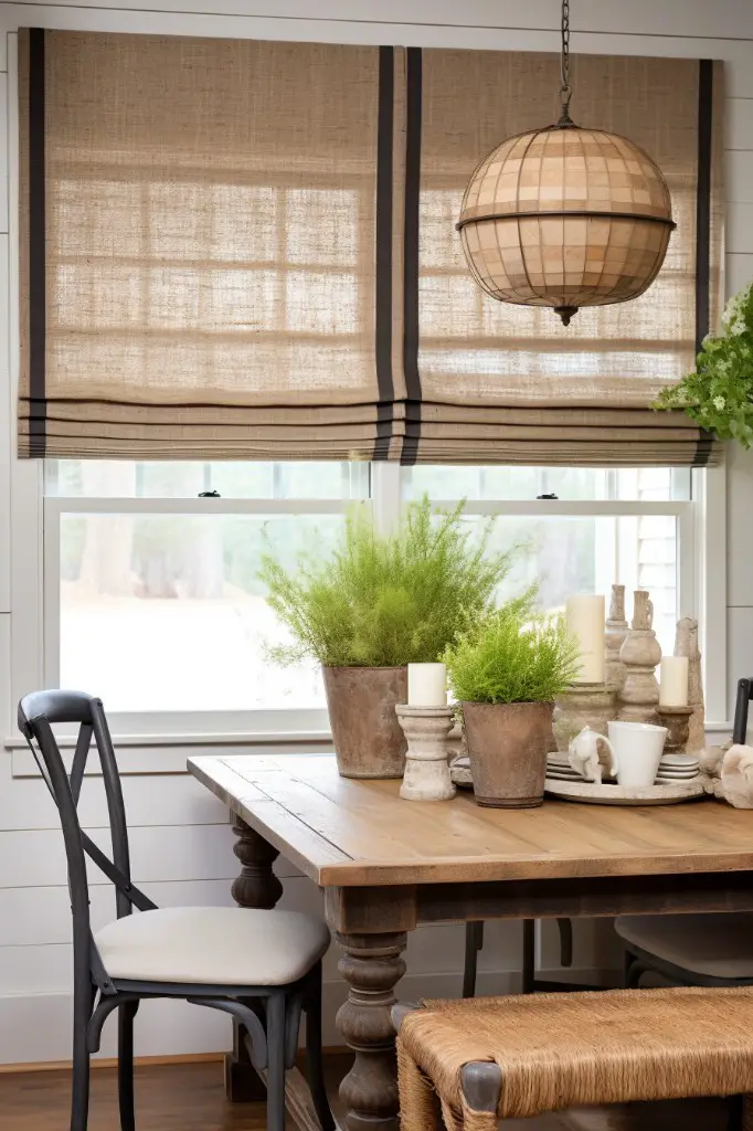 faux roman shade made of burlap for a farmhouse look