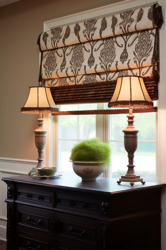 faux roman shade with decorative tassels