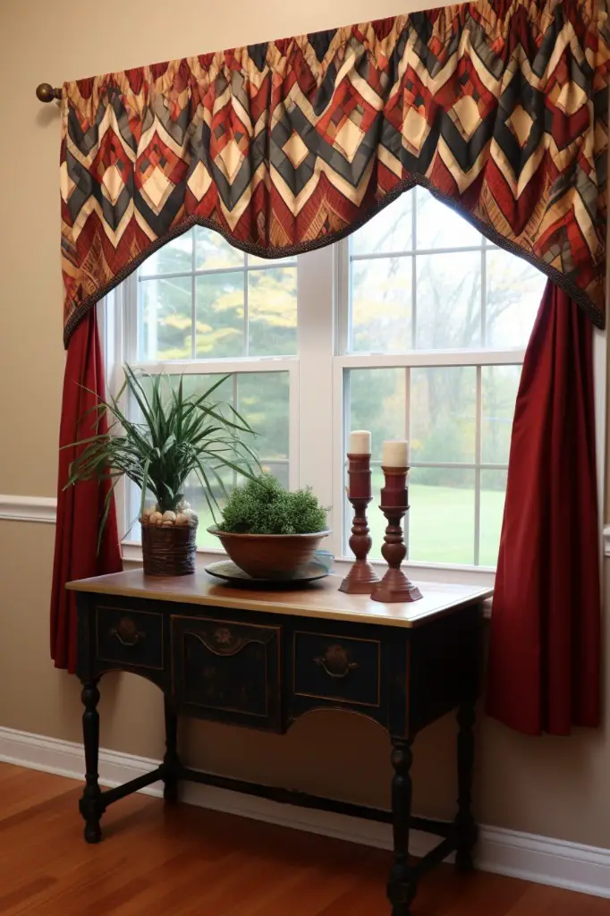 geometric patterned toile valance