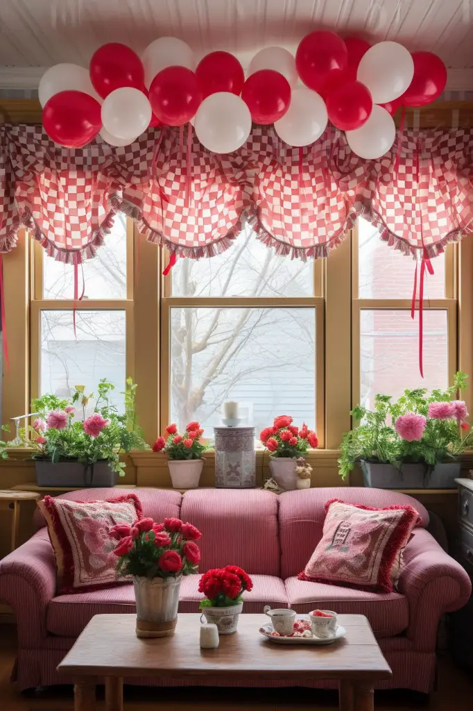 gingham check balloon valance