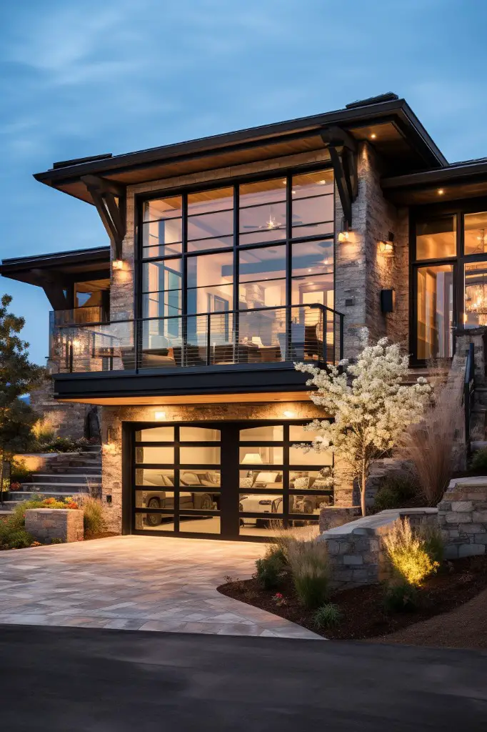 glass window sections in a garage door