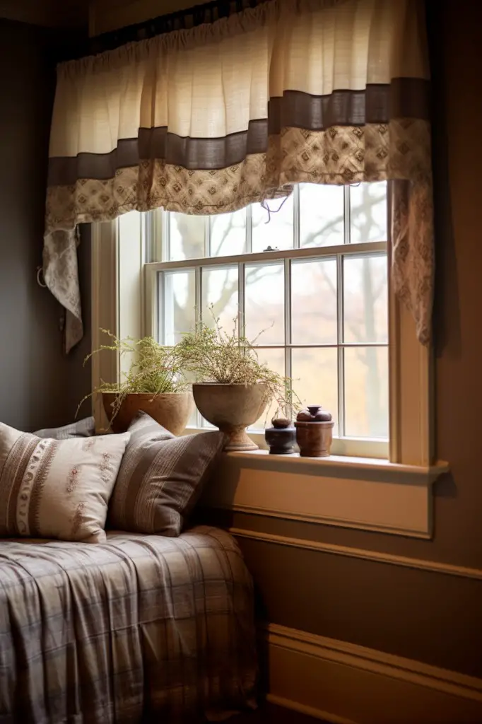 linen box valance in neutral tones