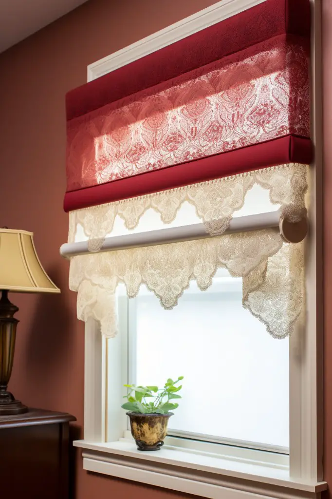micro blinds with a lace edged valance