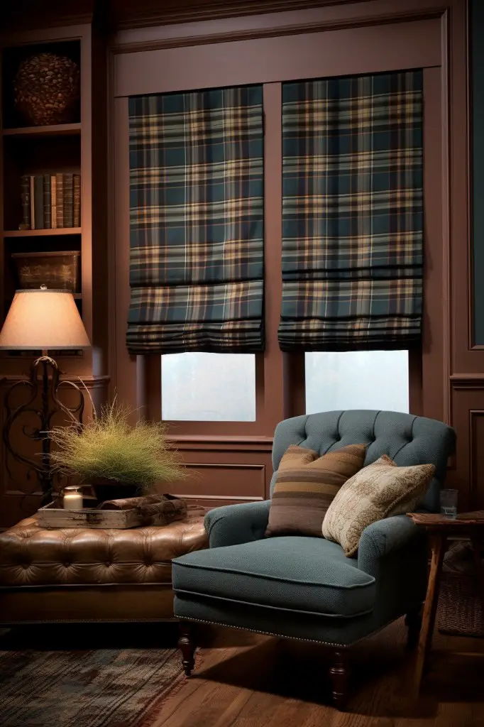 plaid faux roman shade for a rustic touch