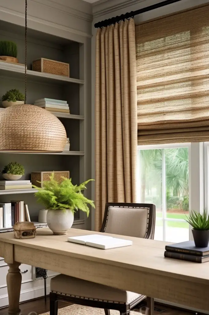 plantation blinds with a natural jute valance