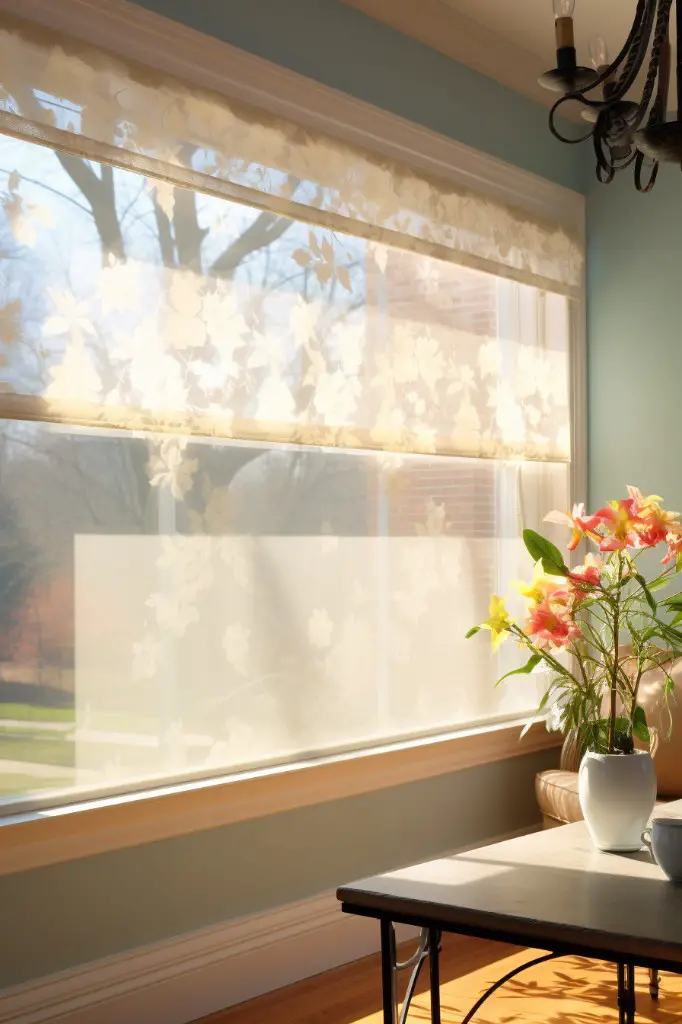 sheer blinds with floral fabric valance