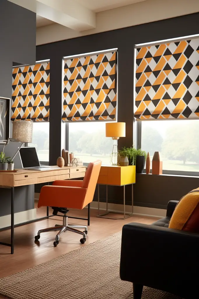 solar blinds with geometric printed valance