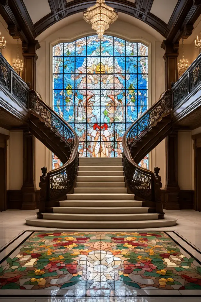 stained glass window in the foyer