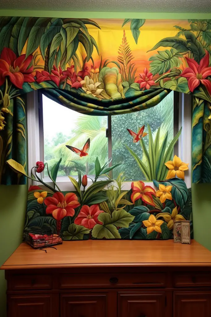 tropical themed fabric box valance