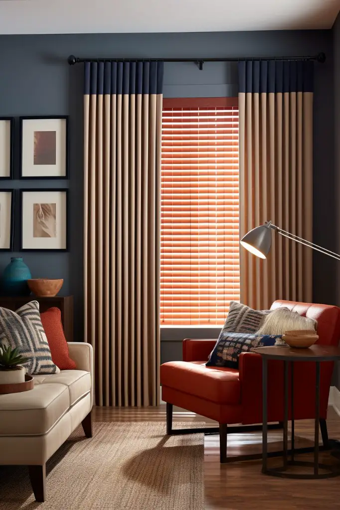 vertical blinds with contrast colored valance