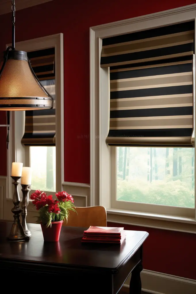 vinyl blinds with striped fabric valance