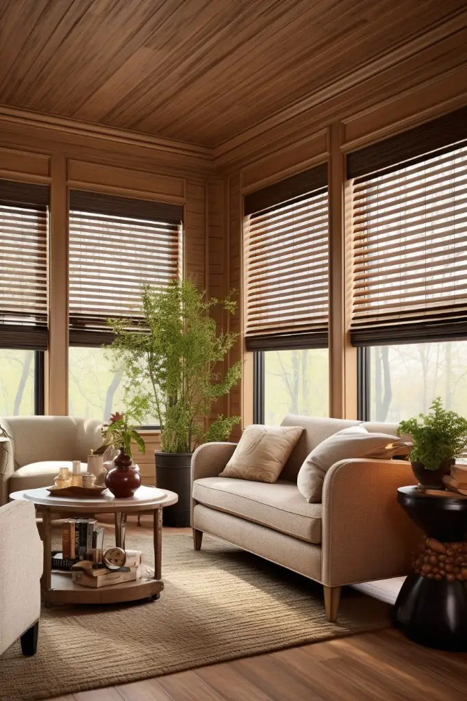 wooden blinds with matching wooden valance