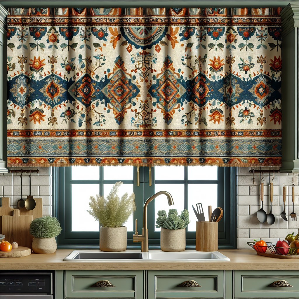 consider a fabric with an ethnic pattern for a globally inspired kitchen