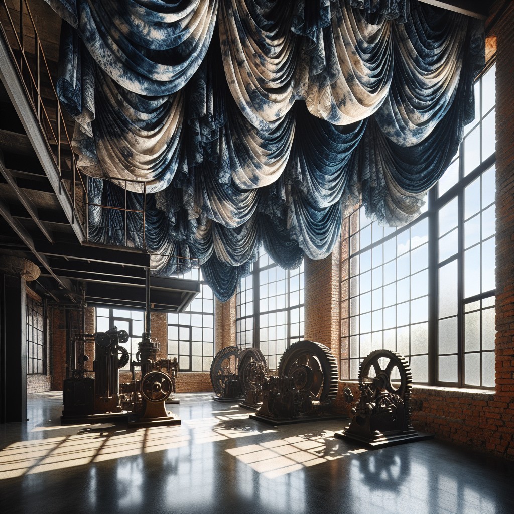adding texture shibori curtains in an industrial style loft