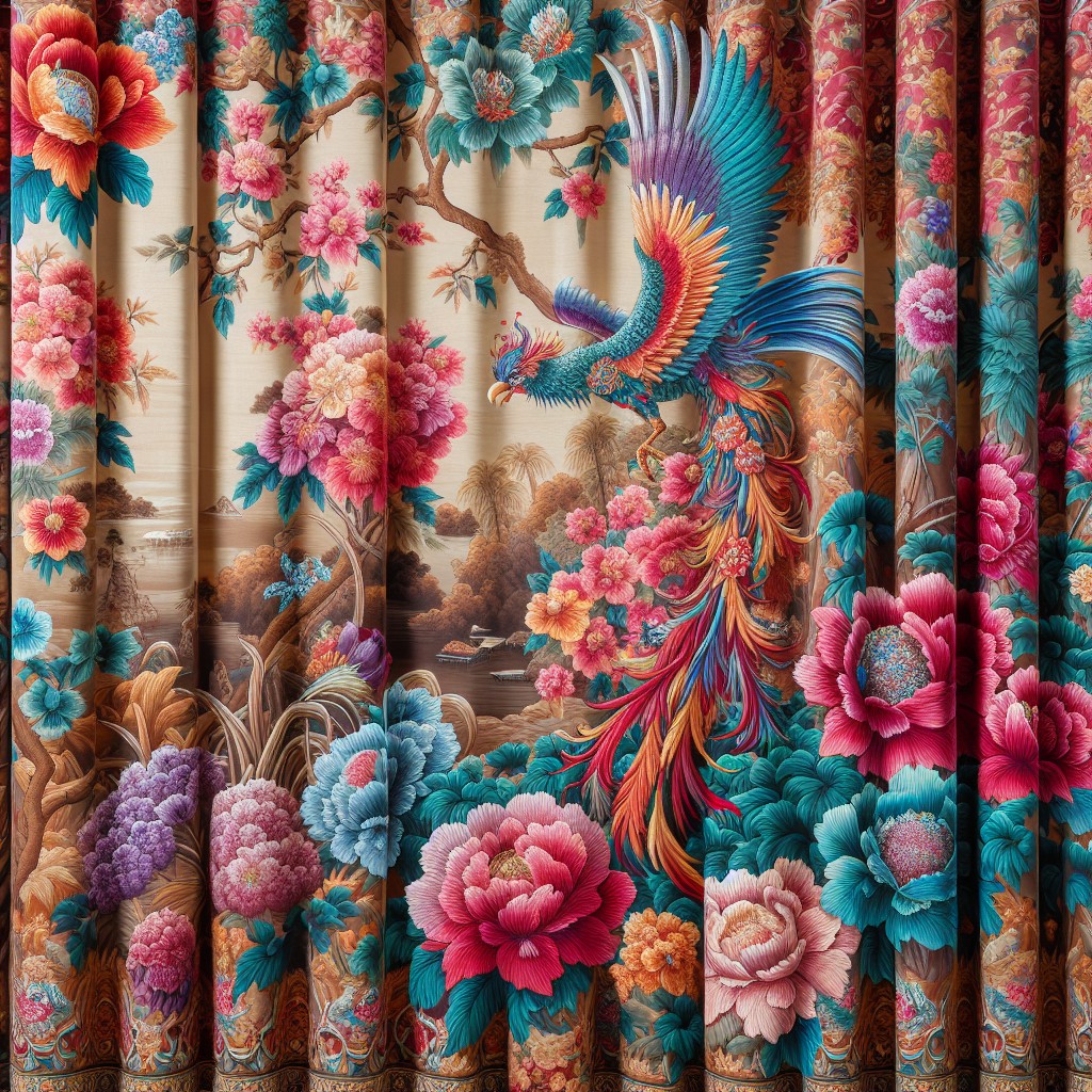 bird and floral chinoiserie curtain