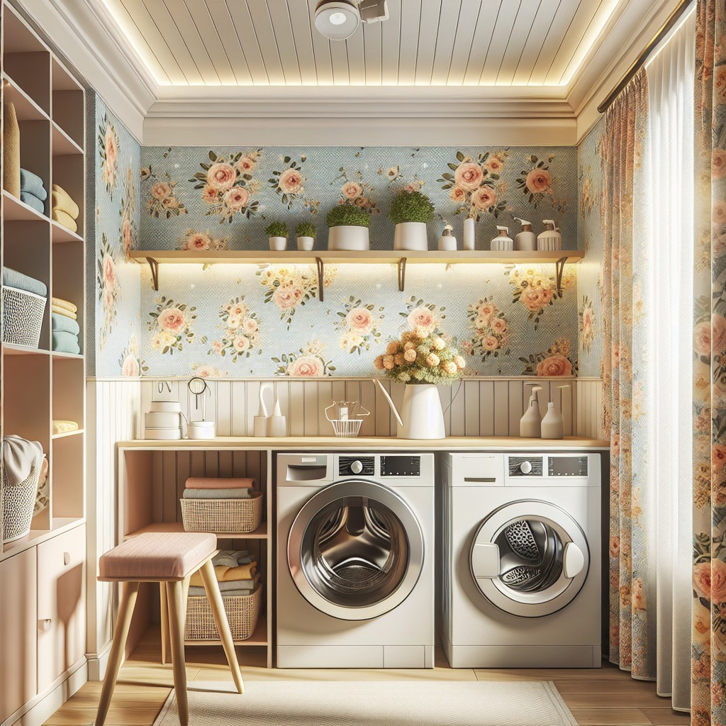 coordinating curtains with your laundry room wallpaper