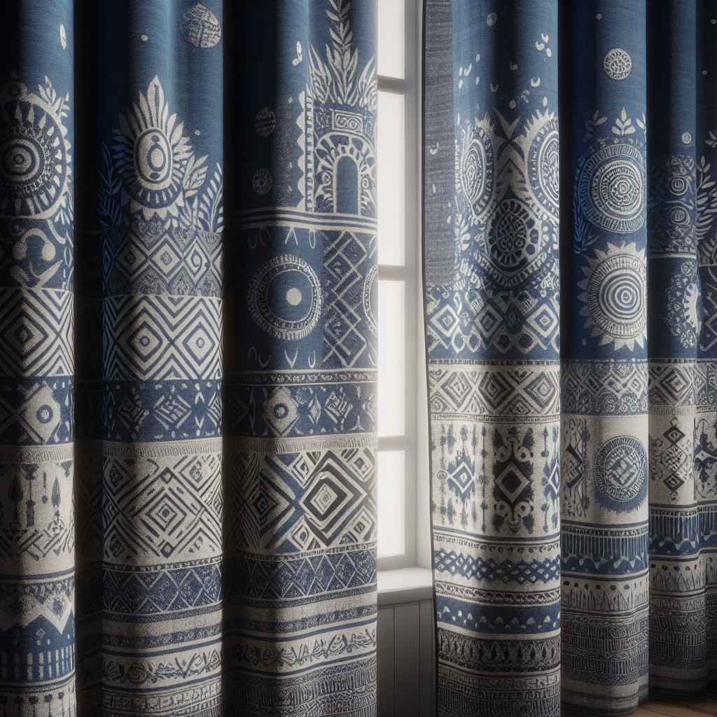 cotton indigo curtains with boho patterns