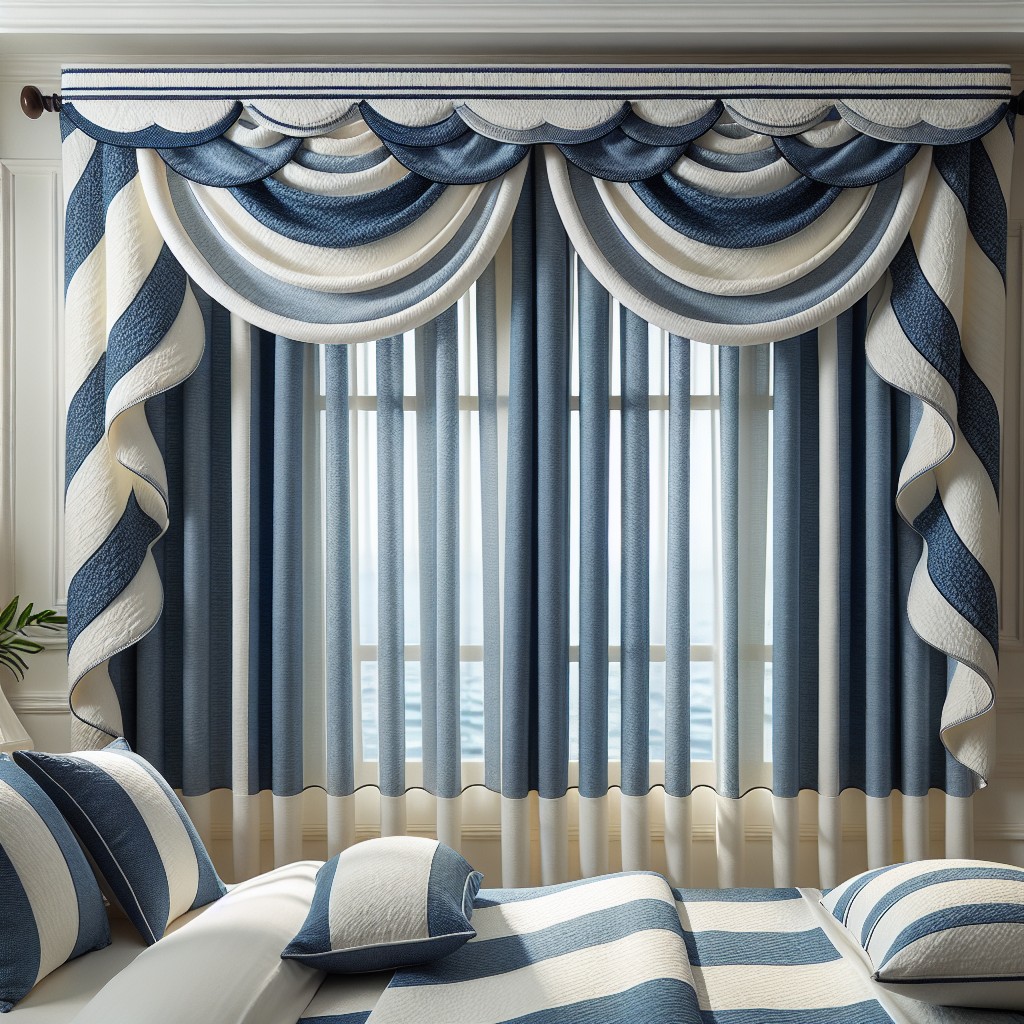 go nautical with striped blue and white valances