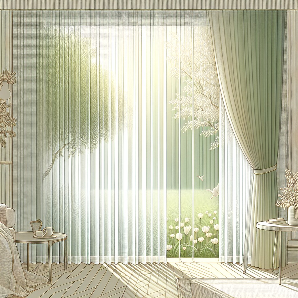 layered white and green pencil pleat curtains for spring freshness