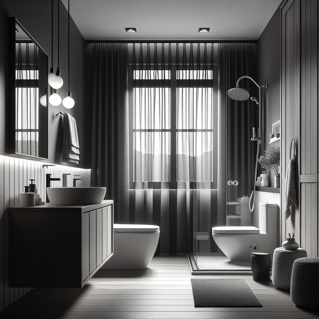 monochrome valances for minimalistic bathrooms