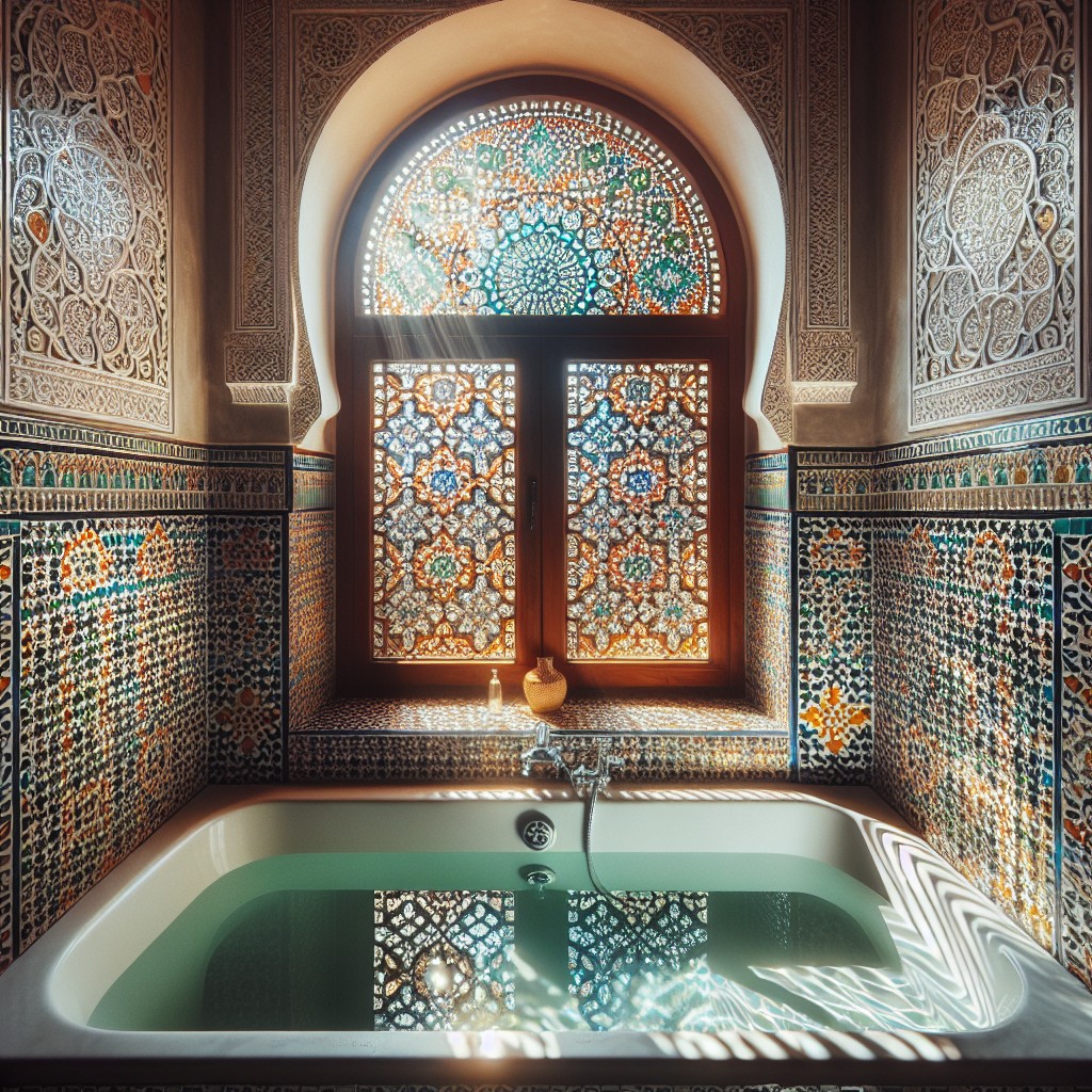 moroccan tiled bathtub window
