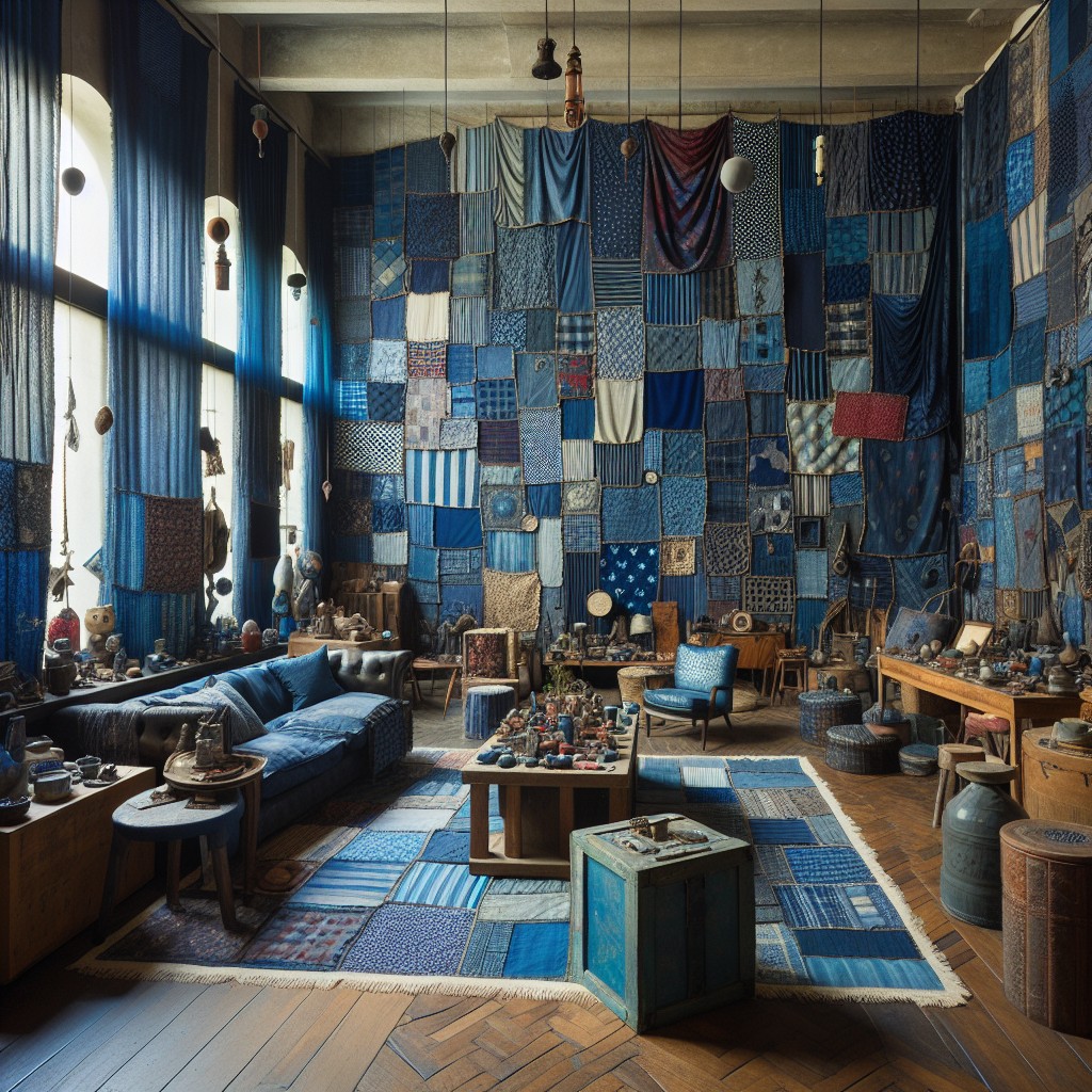 patchwork indigo curtains for eclectic spaces