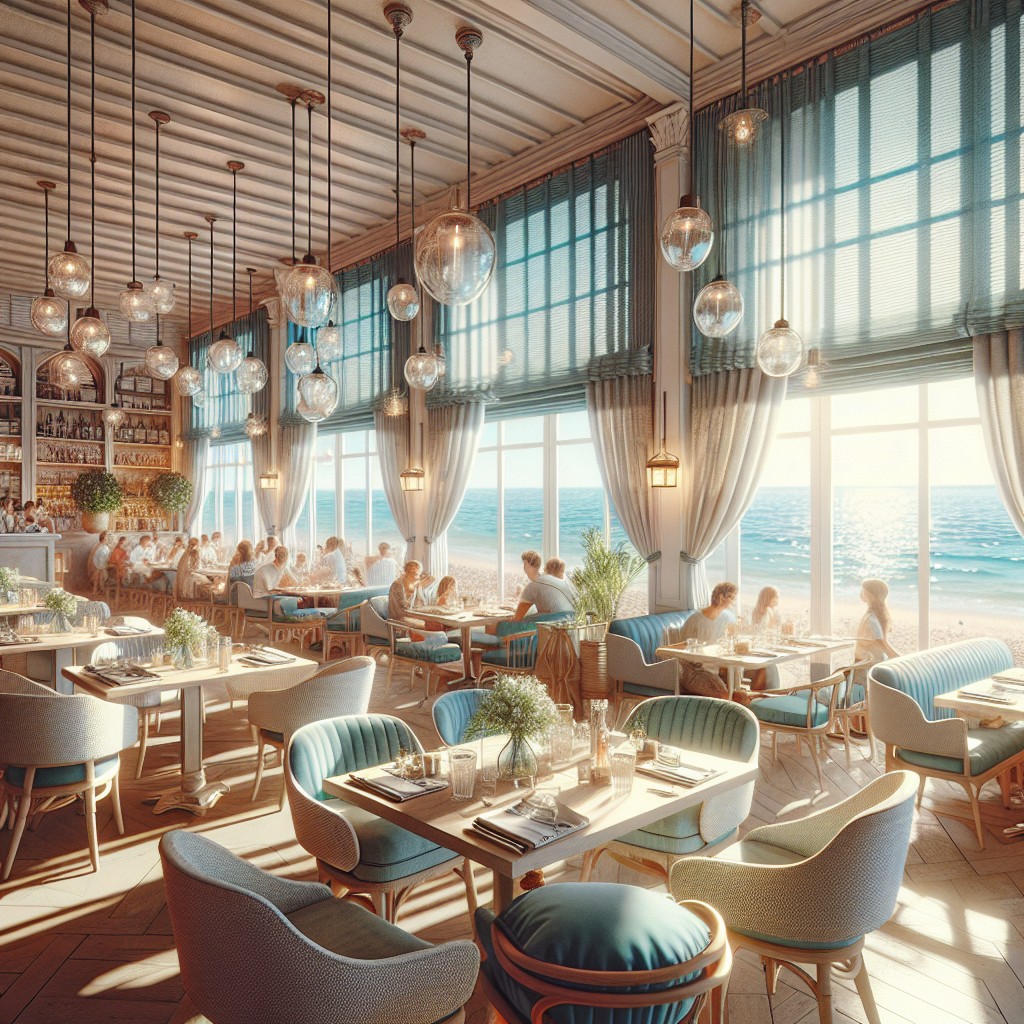 roman shades in coastal commercial spaces from restaurants to beach resorts