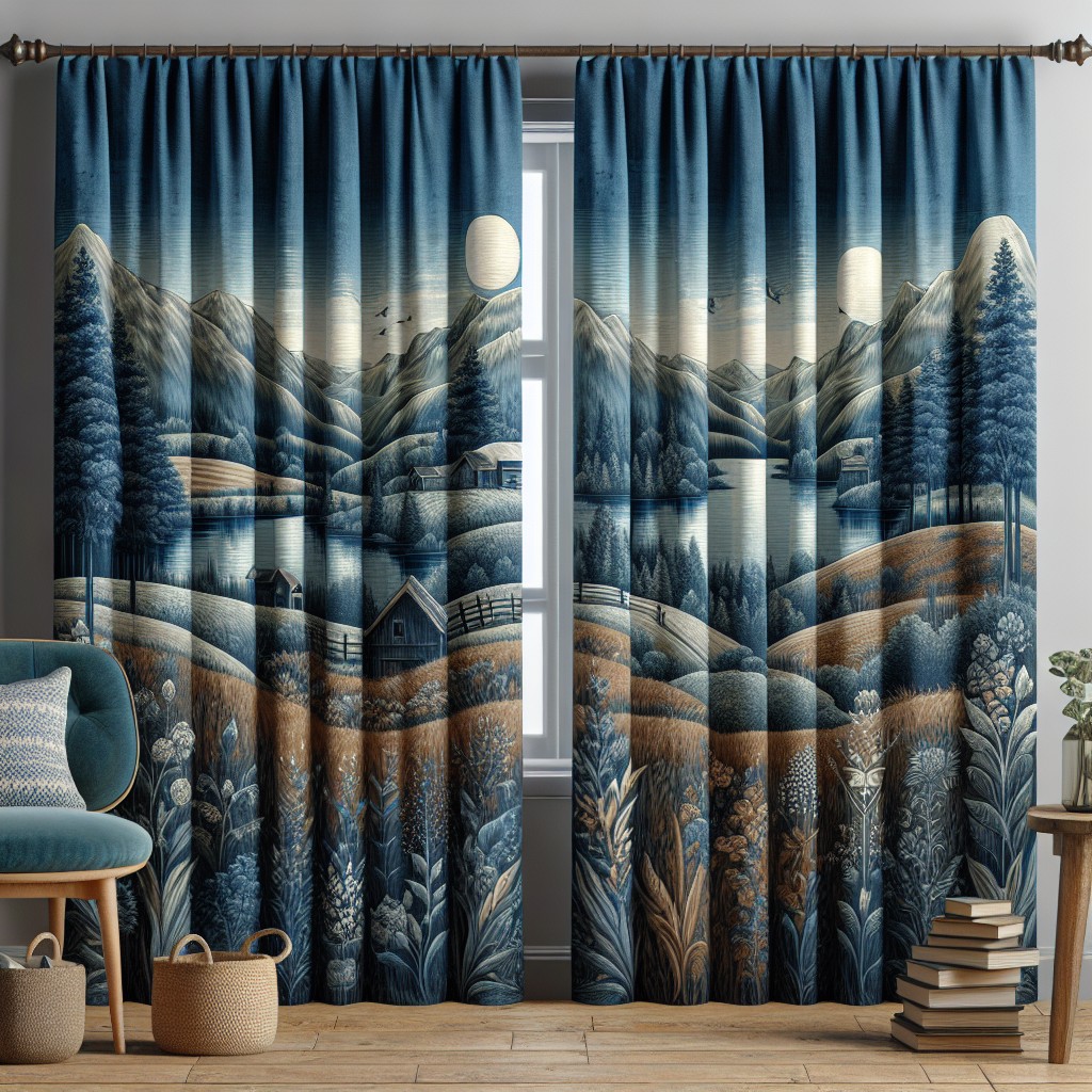 rustic indigo curtains with landscape prints