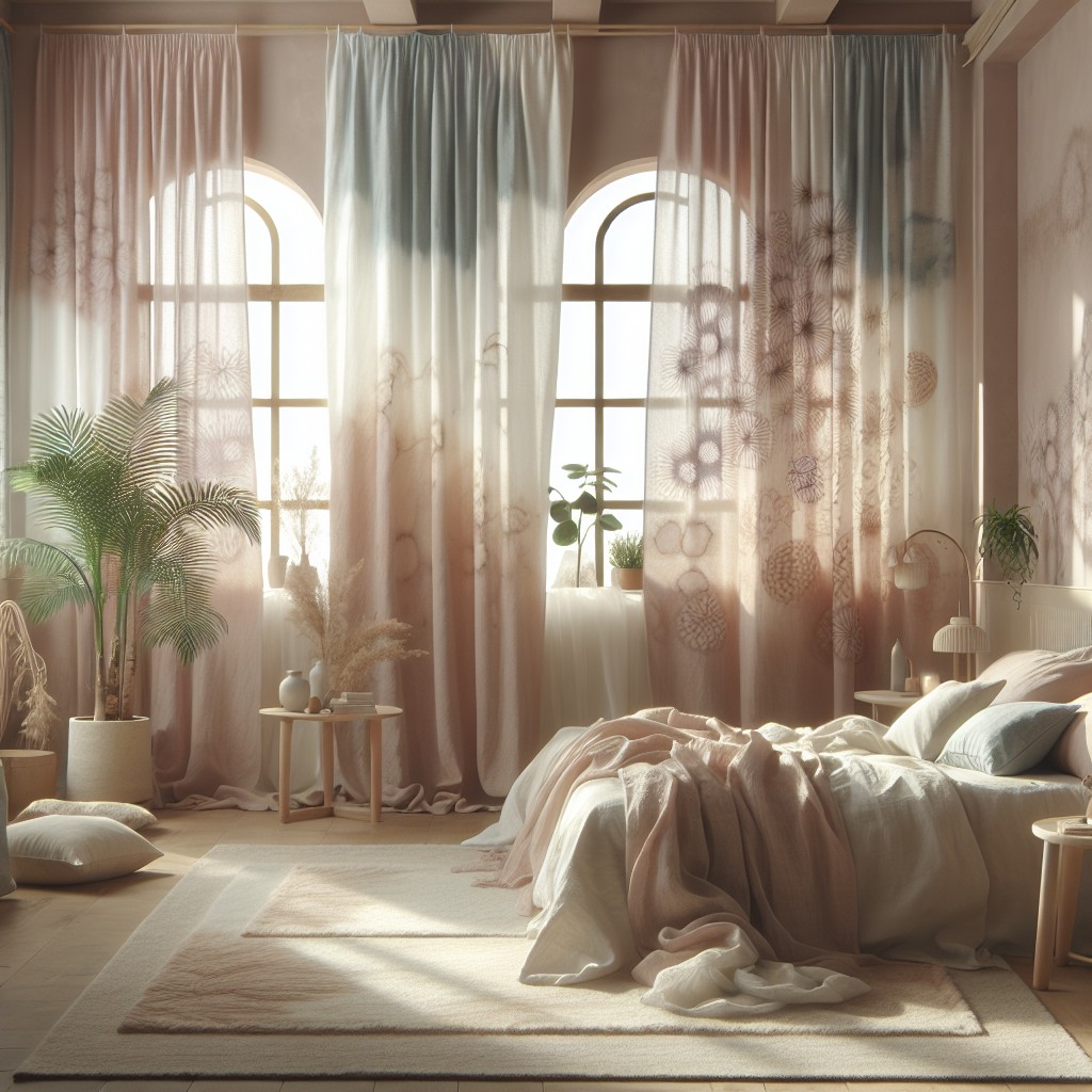 soft and subtle pastel shibori curtains for a calming bedroom
