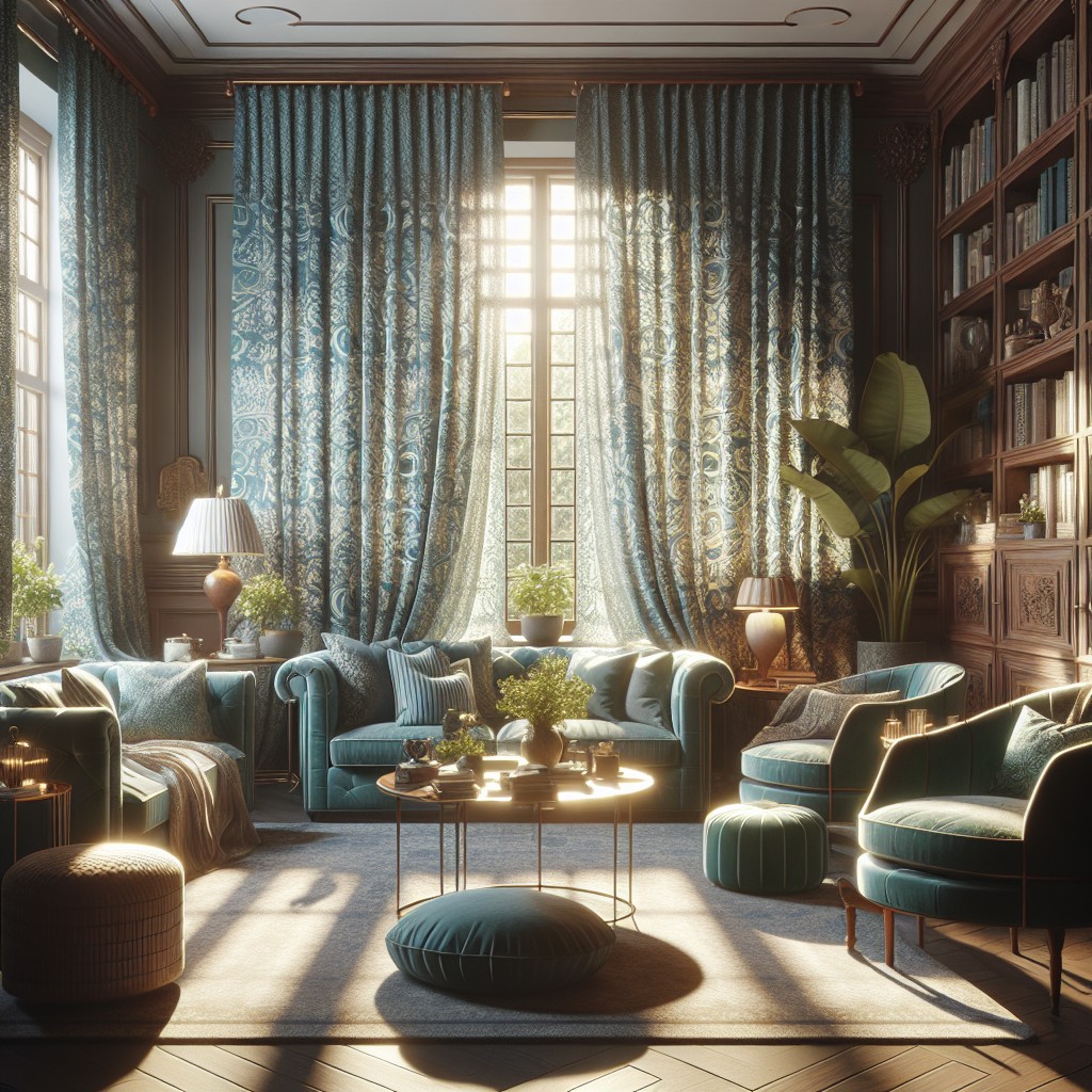teal patterned valances for living room