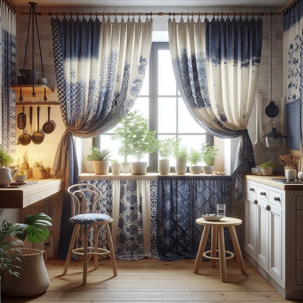 upcycled shibori cafe curtains for your kitchen