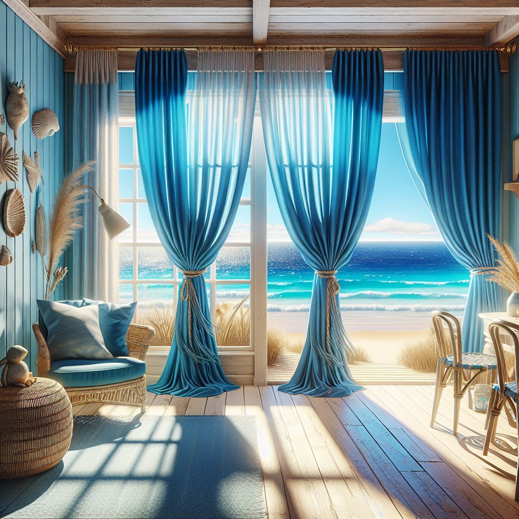 vibrant blue pencil pleat curtain for beach house