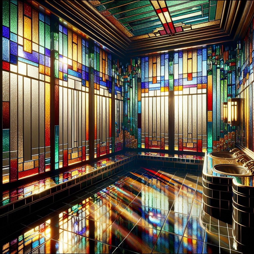 art deco inspired colored glass block window